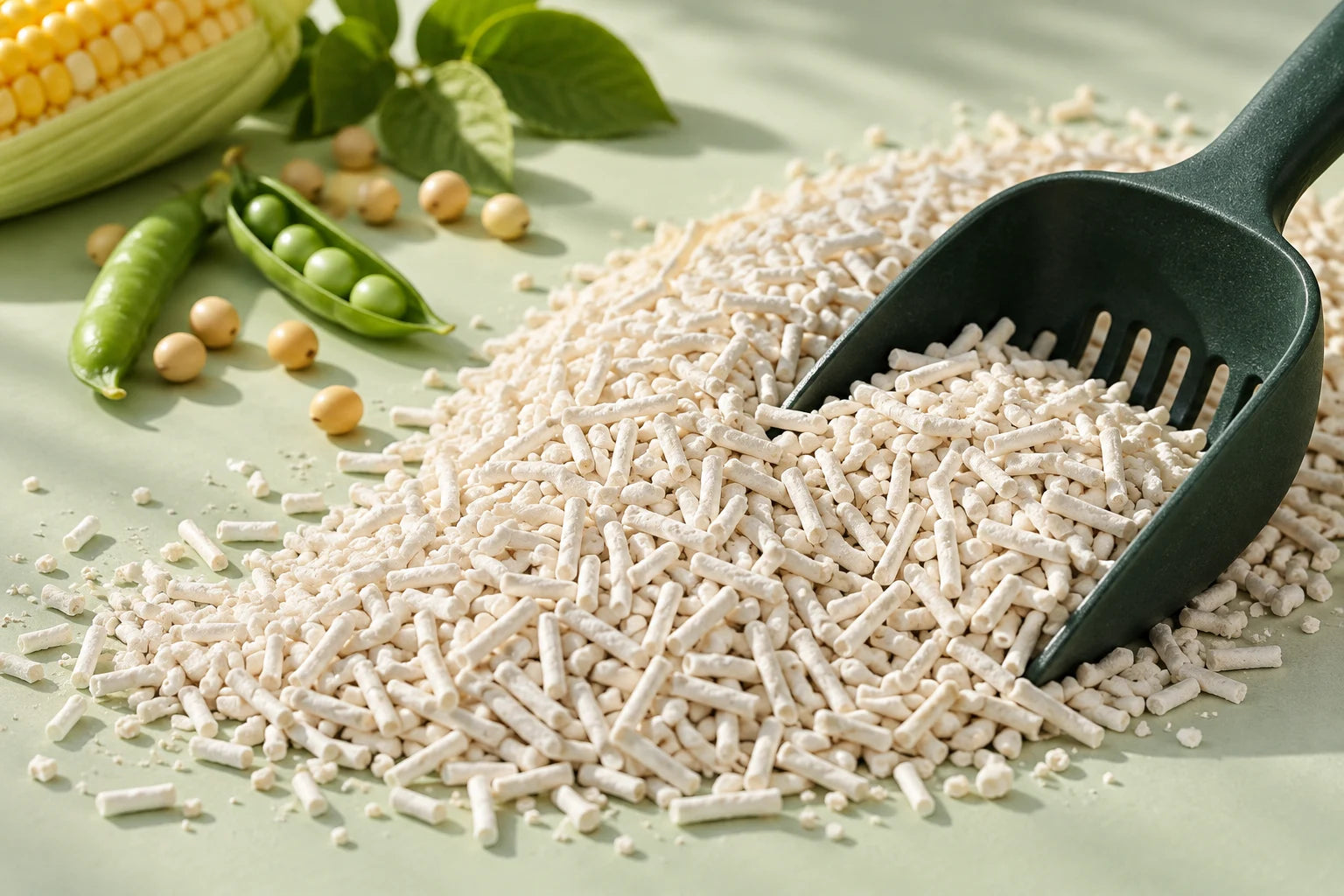 A close-up of EarthPaws plant-based tofu litter pellets